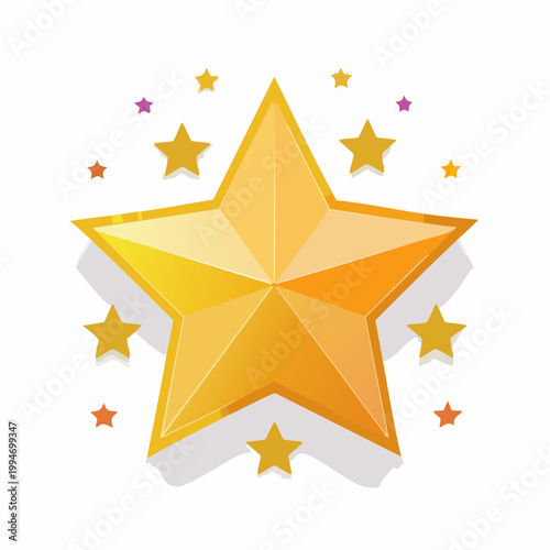 Golden star surrounded by smaller stars against a white background, concept illustration