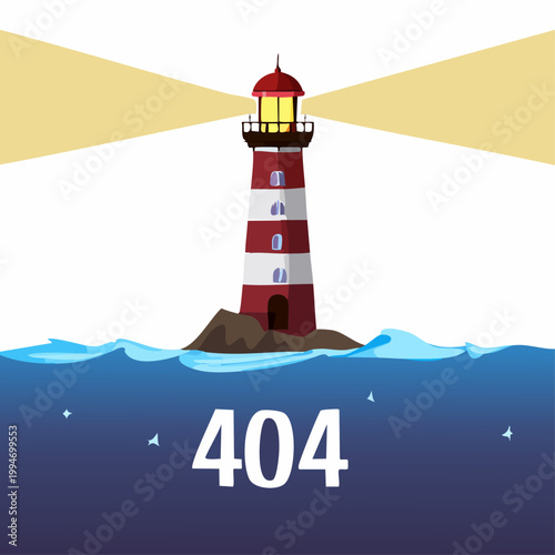 Lighthouse 404 error page illustration for web navigation and lost content.