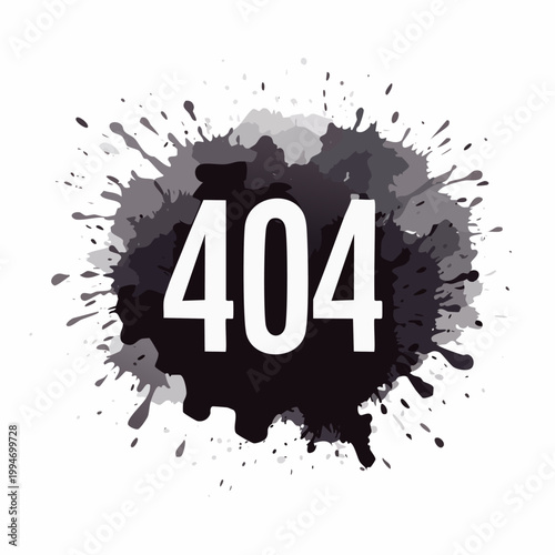 404 page not found error message with ink splash