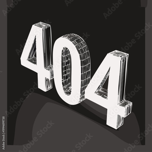 3D 404 error page not found concept with sketch art style