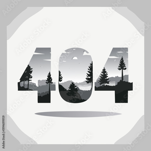 Creative 404 error page design with forest landscape double exposure
