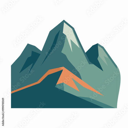 Retro Mountain Adventure Travel Badge: Winding road through stylized mountain peaks for outdoor journey illustration