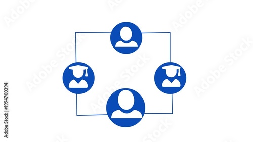 Connected user avatars network diagram icon animation
