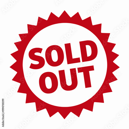 Bold Sold Out Badge Icon: Minimalist Flat Vector Sale Sign for E-commerce Inventory Status