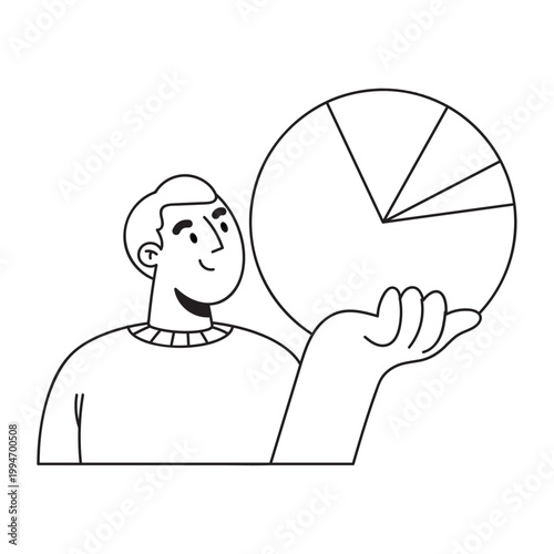 Professional man holding a colorful pie chart for data presentation