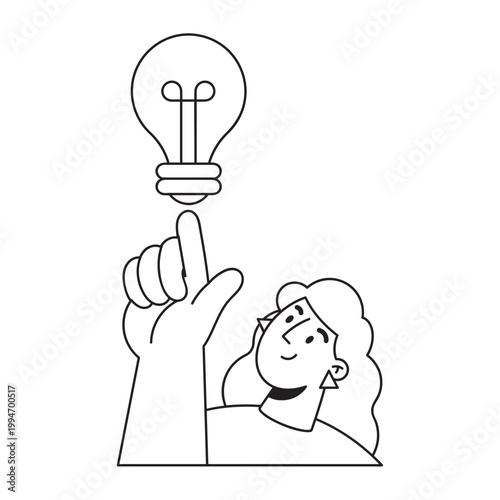 Creative woman pointing at a glowing lightbulb for new ideas