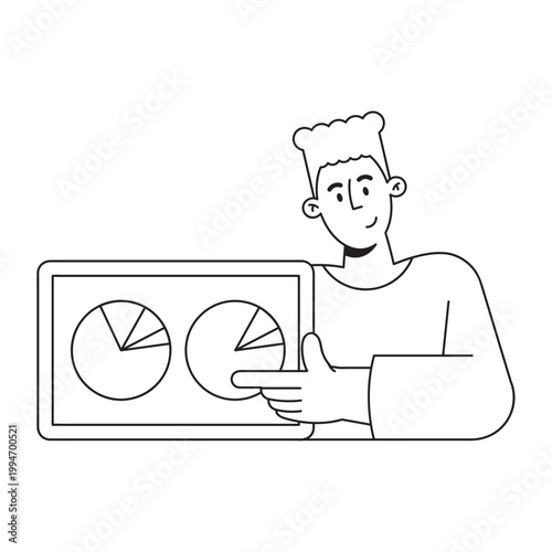 Businessman presenting a digital dashboard with multiple data charts
