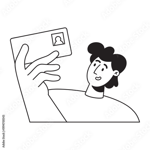 Young man holding a personal identification card or license high
