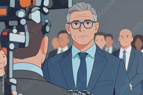 Man in Suit Being Interviewed by Media Crew