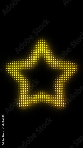 Golden Five-Pointed Star Frame With Breathing Animation, Glowing Star Particles on Dark Background, Pulsing Geometric Shape Border, 4K Seamless Loop, Vertical Video