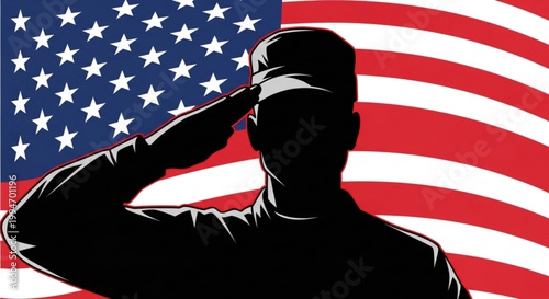 American soldier saluting in front of united states flag patriotic symbol of respect and loyalty