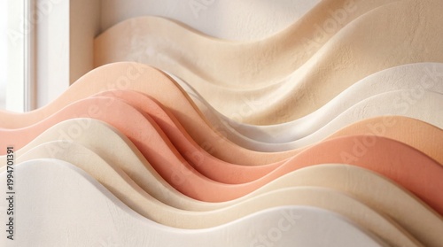 Abstract flowing fabric waves in soft pastel colors.