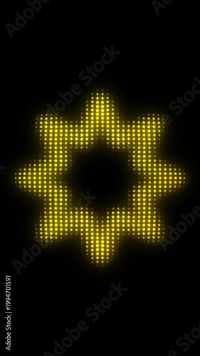 Golden Eight-Pointed Star Frame With Breathing Animation, Glowing Star Particles on Dark Background, Pulsing Geometric Shape Border, 4K Seamless Loop, Vertical Video