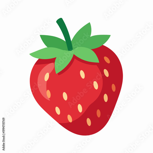 Flat vector illustration of a ripe strawberry fruit: Healthy, fresh, and vibrant summer dietary icon for clean food packaging design