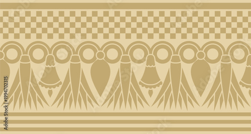Vector golden seamless Egyptian border. Endless ornament of Ancient Africa. Pattern of lotus flowers and sun.
