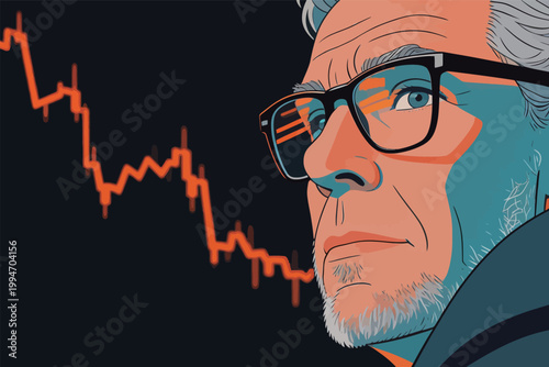 Middle - Aged Man with Declining Stock Graph Illustration