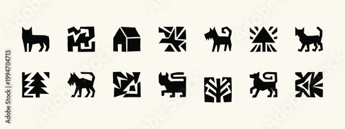 Billede på lærred Minimalist Geometric Folk Art Icon Set