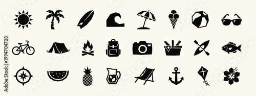 Summer and Outdoor Travel Icon Set