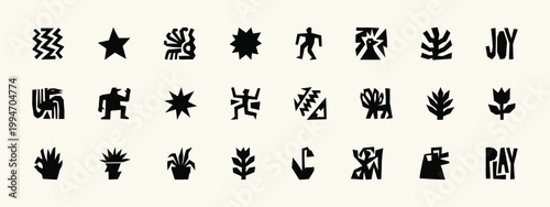 Abstract Paper Cut Style Icons and Graphic Elements Set
