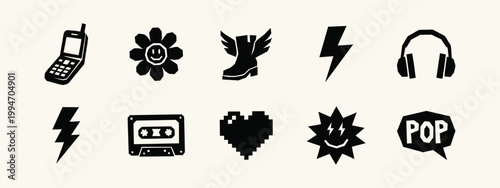 Retro Y2K Pop Culture Icon Set
