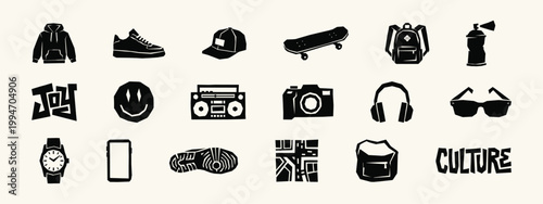 Street Culture and Urban Lifestyle Icon Set