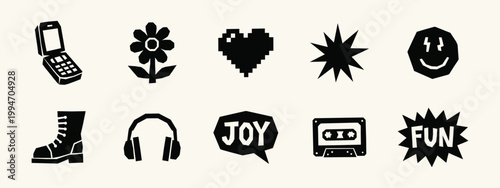 Retro Y2K Aesthetic Black Vector Icon Collection