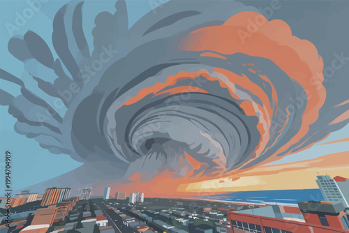 Tornado Approaching Urban Cityscape Illustration