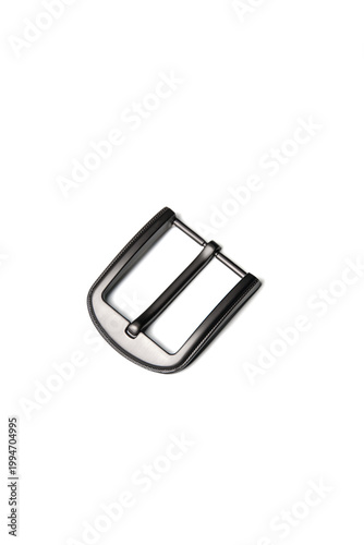 Polished metal belt buckle isolated, clean white backdrop, ideal for e-commerce, fashion catalog