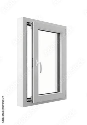 White pvc window frame with open sash isolated on white background