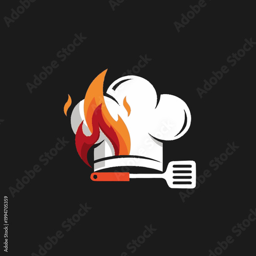 Chef Hat and Spatula on Fire Icon.
