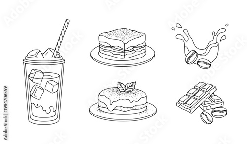 Hand Drawn Coffee Shop Icons Set Black and White Doodle Line Art Collection