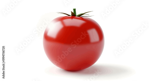 Foto A single, ripe red tomato with a green stem on a white background
