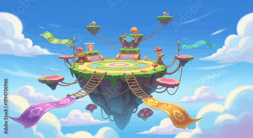 Foto Whimsical floating islands with fantasy elements