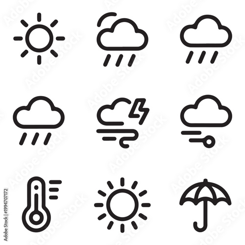 weather climate outline icon set vector forecast conditions