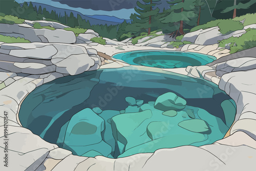 Two Turquoise Pools in Rocky Natural Setting