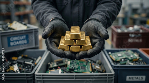 Sustainable Technology Recycling Concept with Gold Extraction Visual