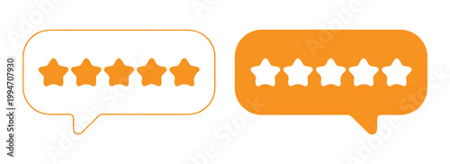 Five stars rating in speech bubble vector isolated illustration. customer review, quality assessment, product rating.