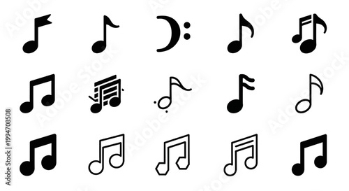 A collection of music notes and symbols are arranged on a sheet.