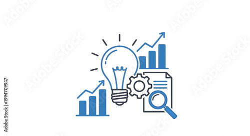Light Bulb With Business Graph Icons.