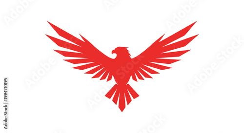 Red bird flying with wings spread.