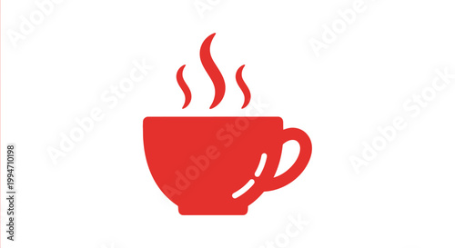Red coffee cup with steam rising.
