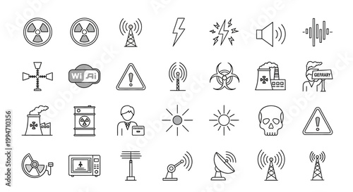 Collection of warning and technology icons.