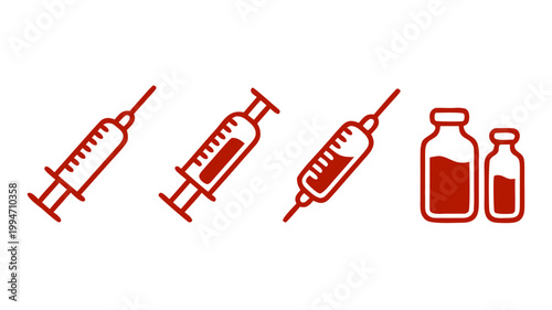 Red medical syringe and vial on white background healthcare