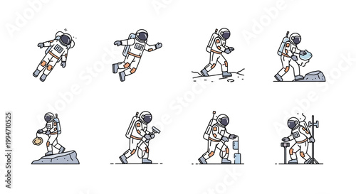Astronaut in various space poses.