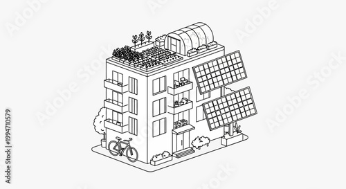Sustainable apartment building with rooftop farm and solar energy