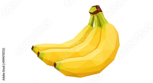 Three Yellow Bananas in Bunch.