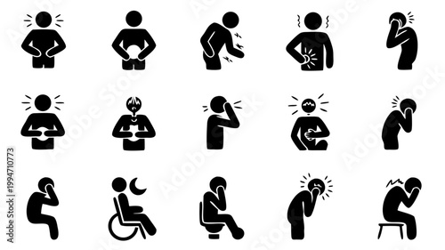 Set of 16 human pain and discomfort ache suffering