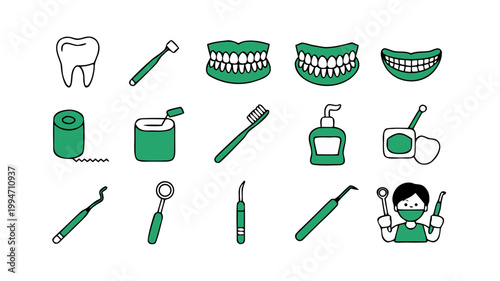 Set of green and white dental on white background tooth
