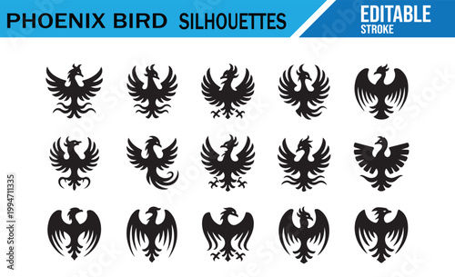 Firebird silhouette vector bundle with spread wing mythical designs
