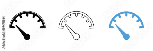 Speedometer icons isolated on white background, performance gauge and speed indicator vector design for fast speed, measurement, and dashboard interface